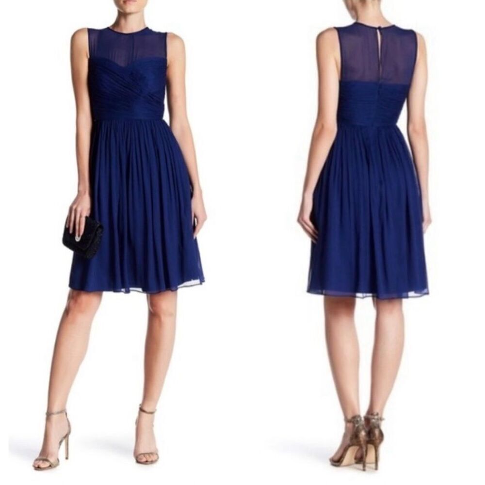 NWT J. Crew Clara Dress 100% silk with mesh panel navy sz 2 formal wedding party